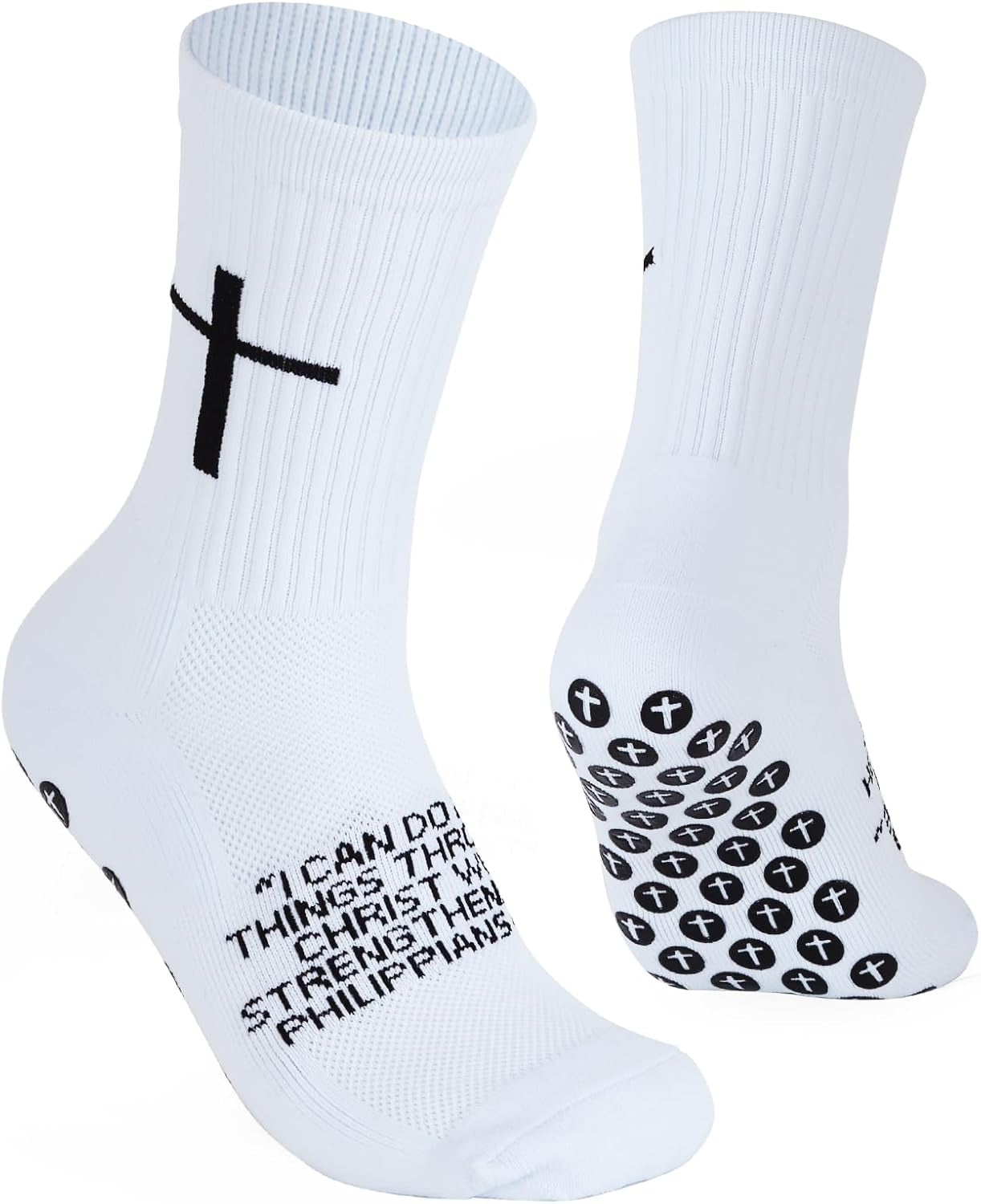 Elevate Your Game with Cross Grip Soccer Socks - Anti-Slip Performance Socks Featuring Inspirational Bible Verse for US Sizes 6-13