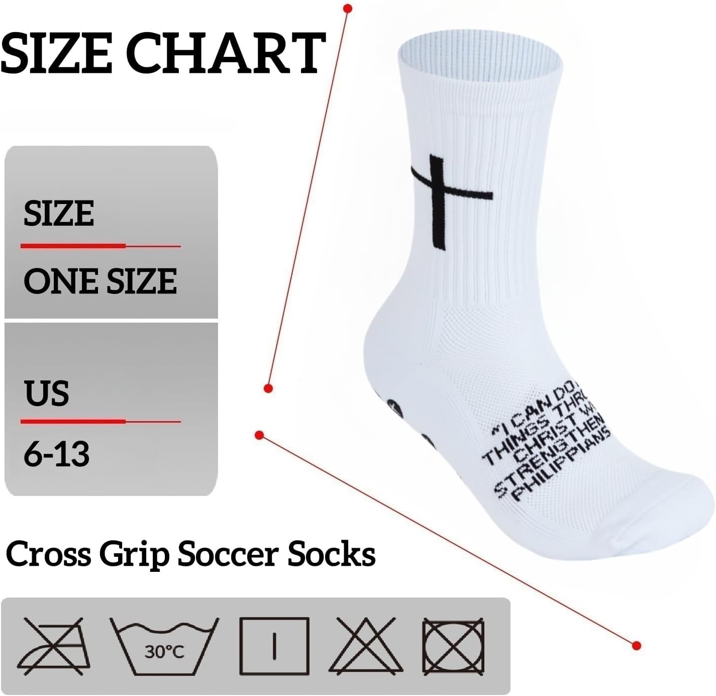 Elevate Your Game with Cross Grip Soccer Socks - Anti-Slip Performance Socks Featuring Inspirational Bible Verse for US Sizes 6-13