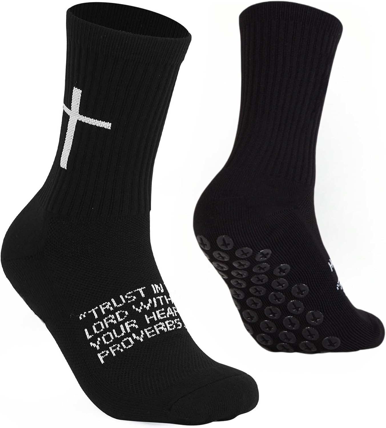 Elevate Your Game with Cross Grip Soccer Socks - Anti-Slip Performance Socks Featuring Inspirational Bible Verse for US Sizes 6-13