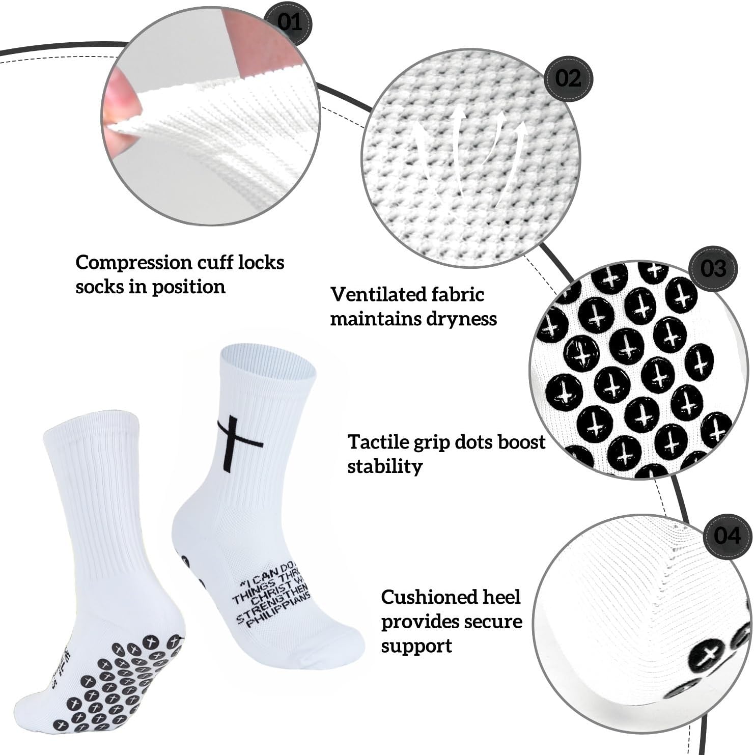 Elevate Your Game with Cross Grip Soccer Socks - Anti-Slip Performance Socks Featuring Inspirational Bible Verse for US Sizes 6-13