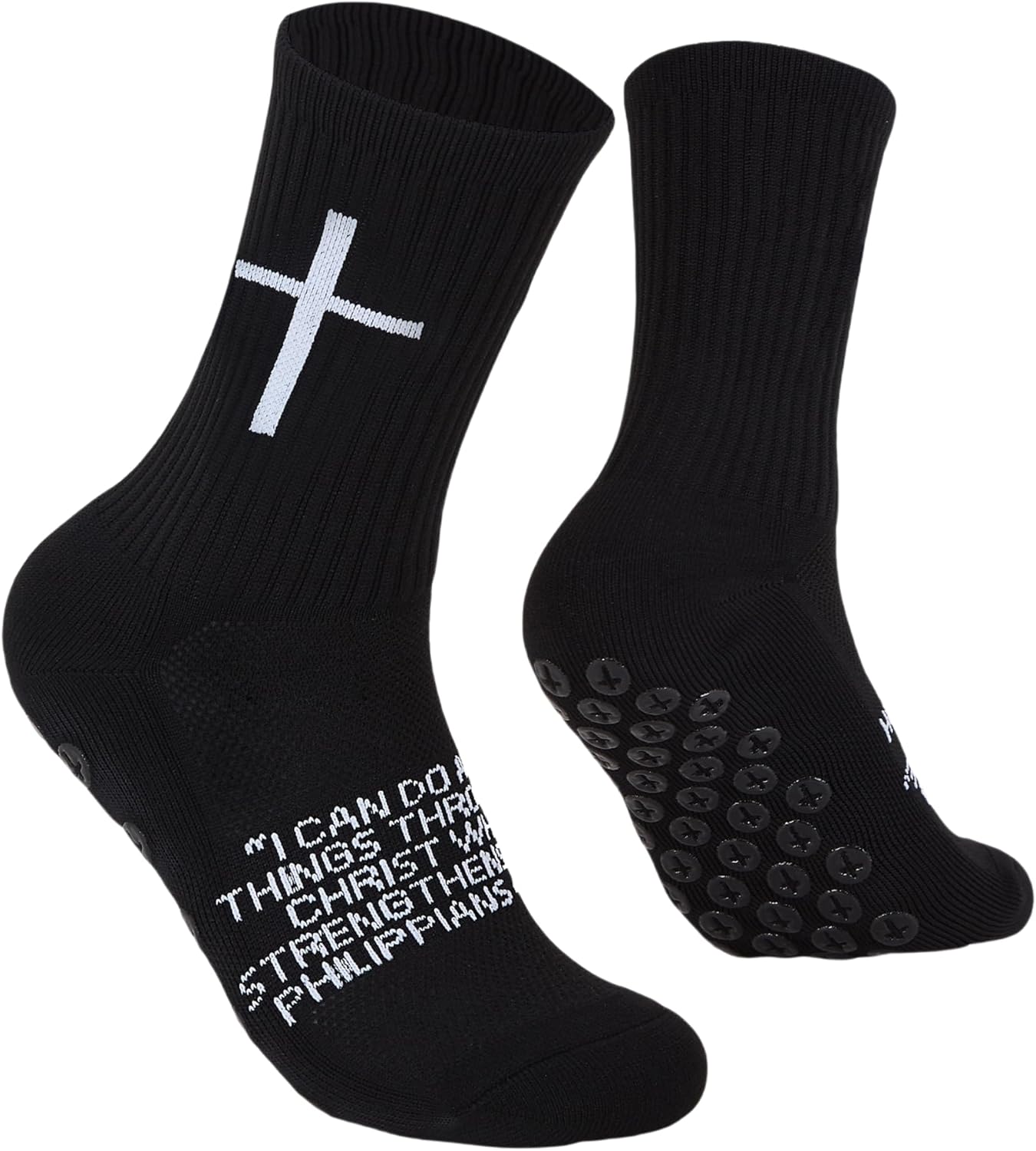 Elevate Your Game with Cross Grip Soccer Socks - Anti-Slip Performance Socks Featuring Inspirational Bible Verse for US Sizes 6-13